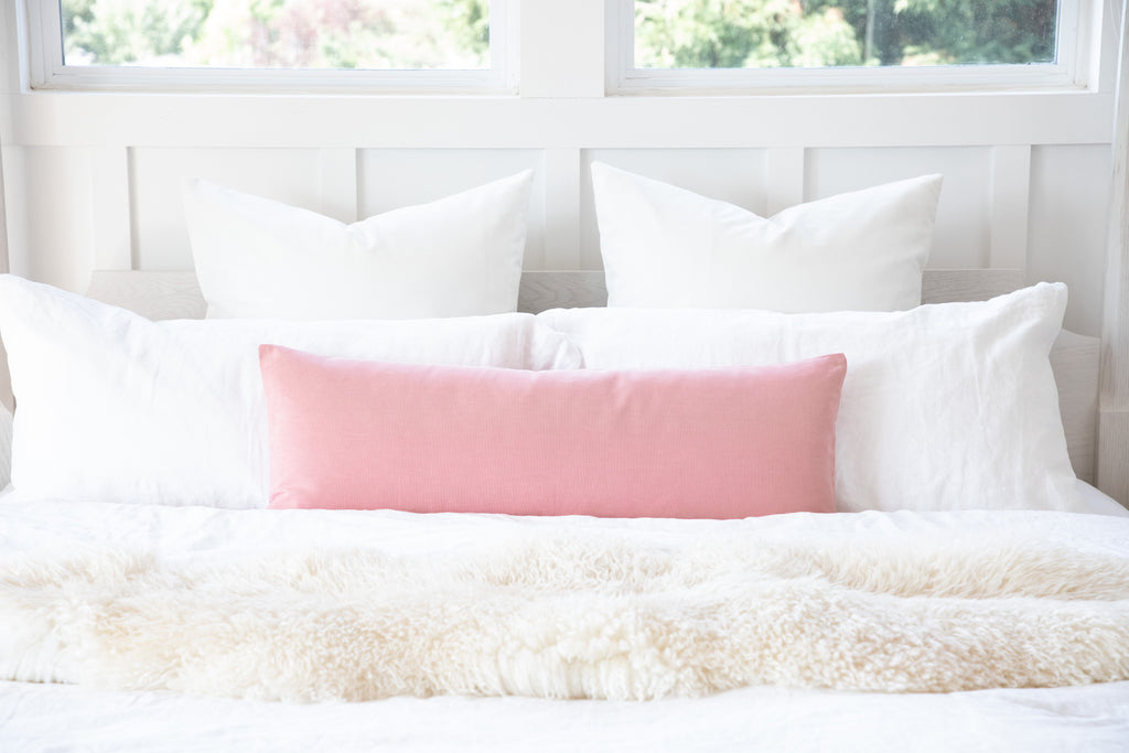 Linen body pillow- Light pink, white, navy blue and oatmeal – celina  mancurti